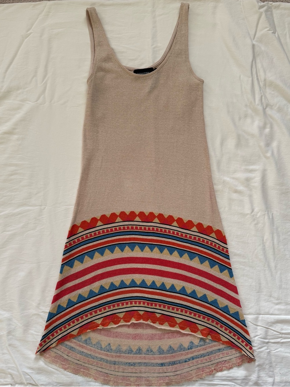 MinkPink Knit Tank Dress Boho Geometric Print Beige Size Small